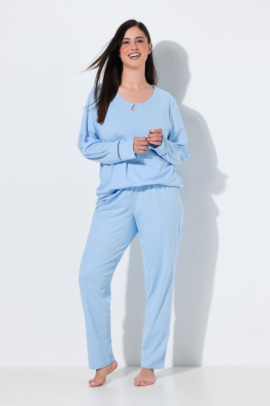 Ladder Lace Trim Lettuce Edge Cotton Knit Pajama Set