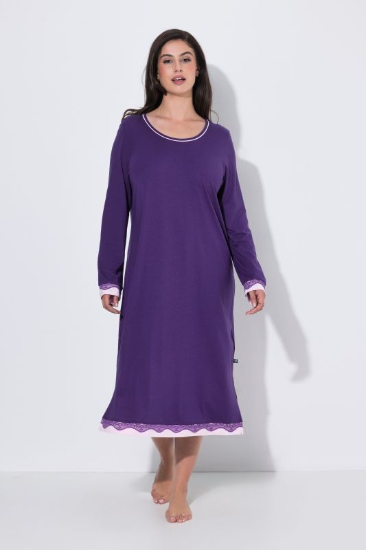 Lace Hem Contrast Trim Super Soft Knit Nightgown