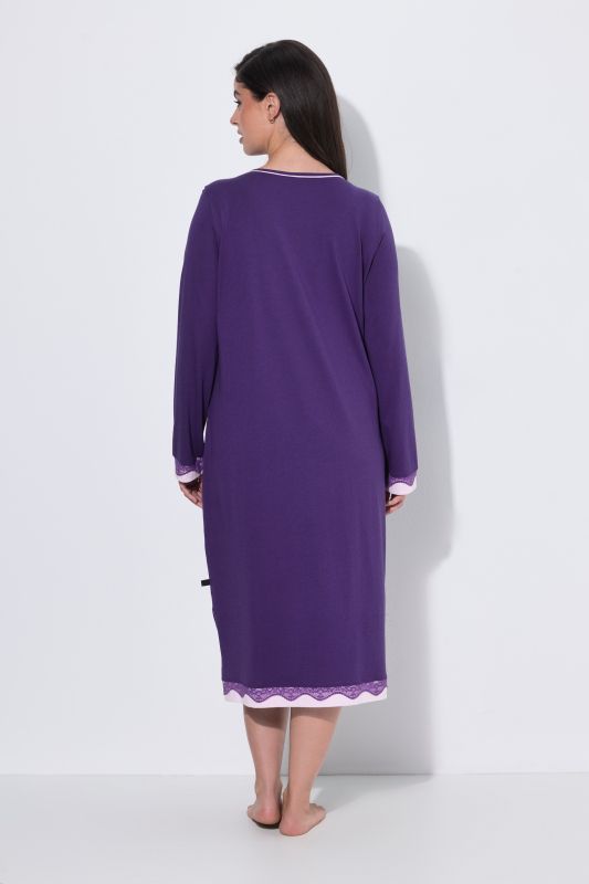 Lace Hem Contrast Trim Super Soft Knit Nightgown