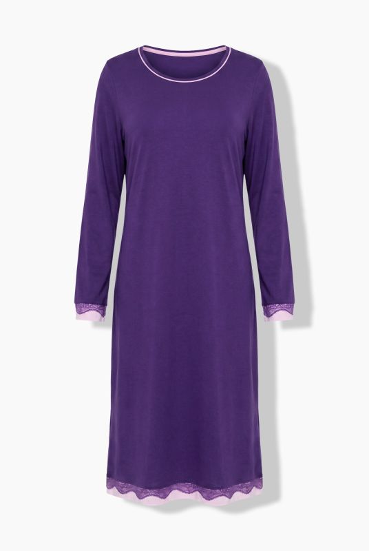 Lace Hem Contrast Trim Super Soft Knit Nightgown
