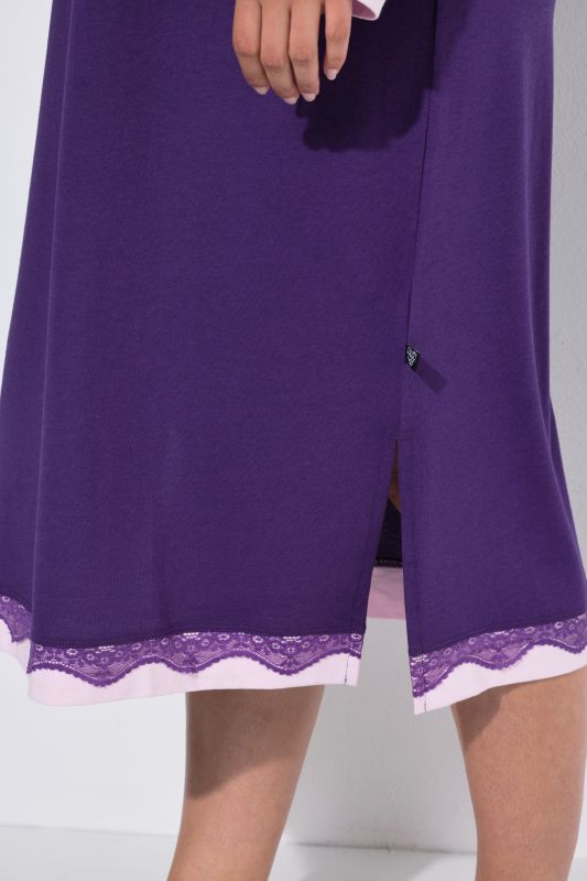 Lace Hem Contrast Trim Super Soft Knit Nightgown