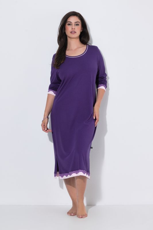 Lace Hem Contrast Trim Super Soft Knit Nightgown