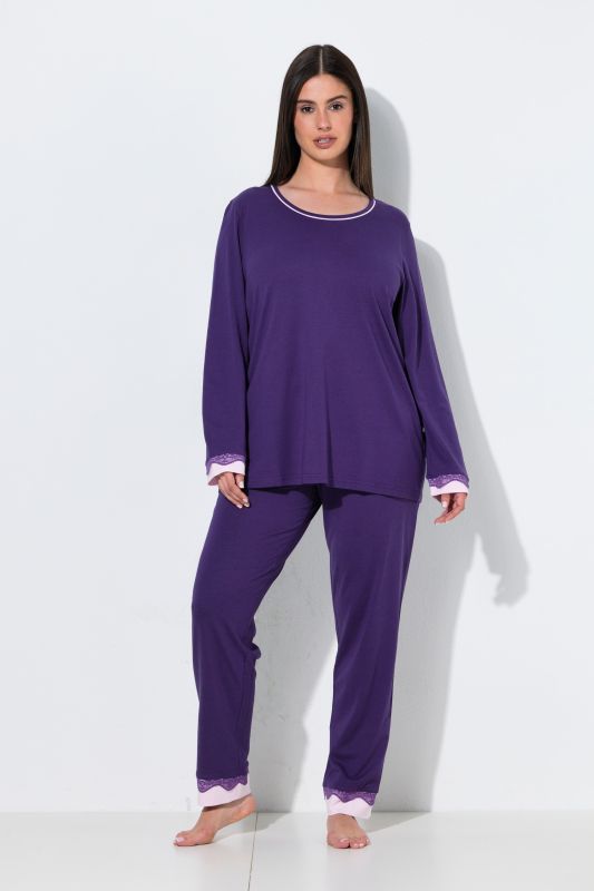 Lace Hem Super Soft Cotton Blend Knit Pajama Set