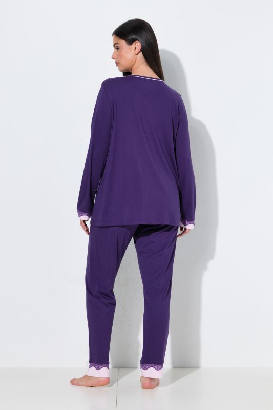 Lace Hem Super Soft Cotton Blend Knit Pajama Set