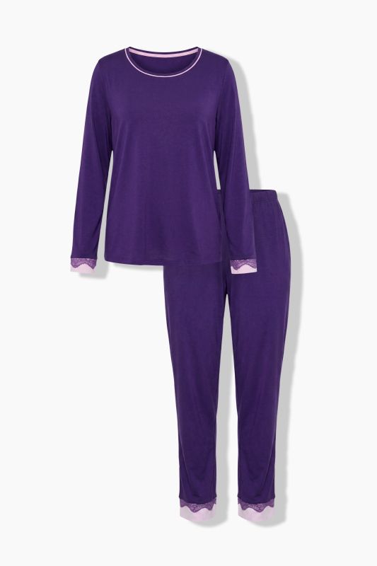 Lace Hem Super Soft Cotton Blend Knit Pajama Set