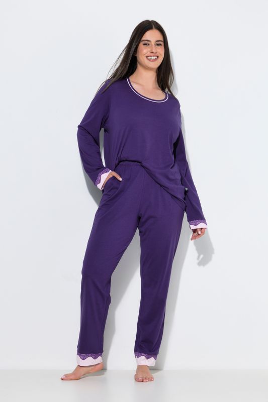 Lace Hem Super Soft Cotton Blend Knit Pajama Set