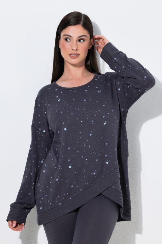 Star Print Wrap Look Lounge Sweater