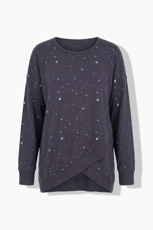 Star Print Wrap Look Lounge Sweater