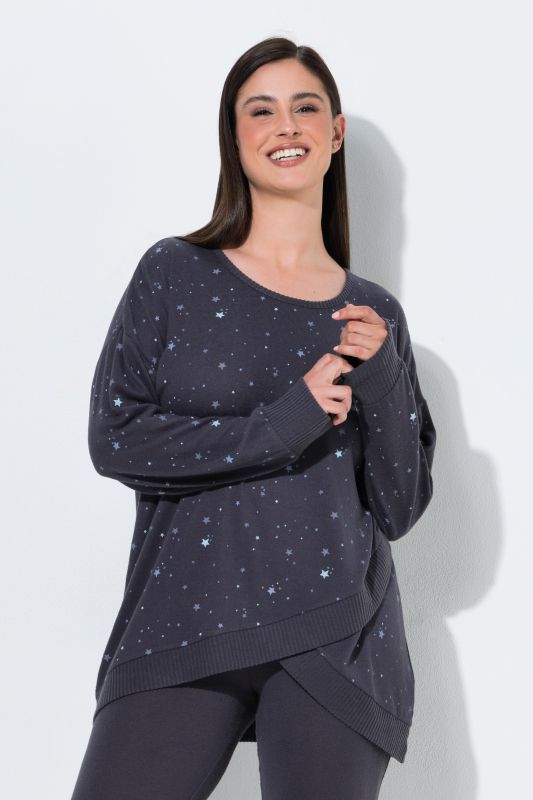 Star Print Wrap Look Lounge Sweater