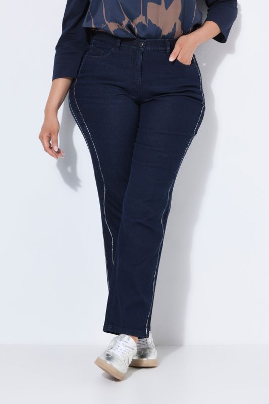 Rhinestone Striped Stretch-Fit Jeans