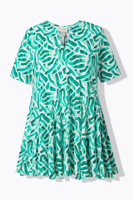 Eco Cotton Abstract Print Godet Pleated Knit Tunic