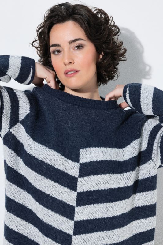 Split Stripe Long Sleeve Sweater Dress