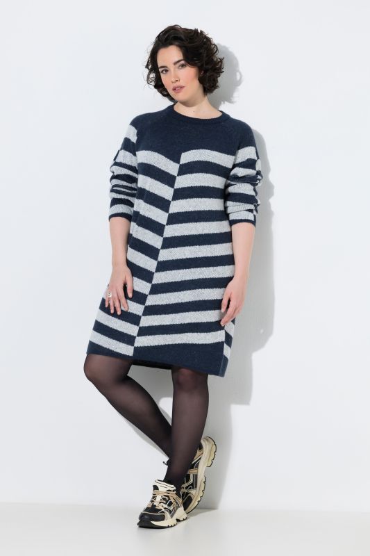 Split Stripe Long Sleeve Sweater Dress