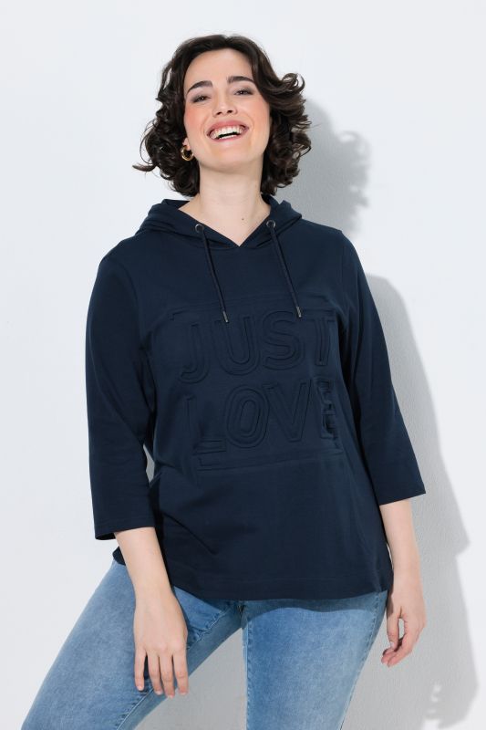 Textured Lettering 3/4 Sleeve Hoodie