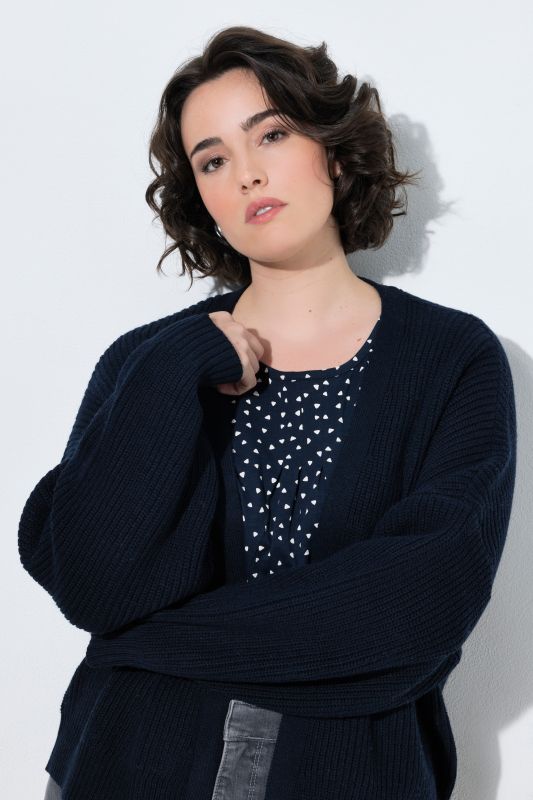 Open Shape Ribbed Knit Cardigan