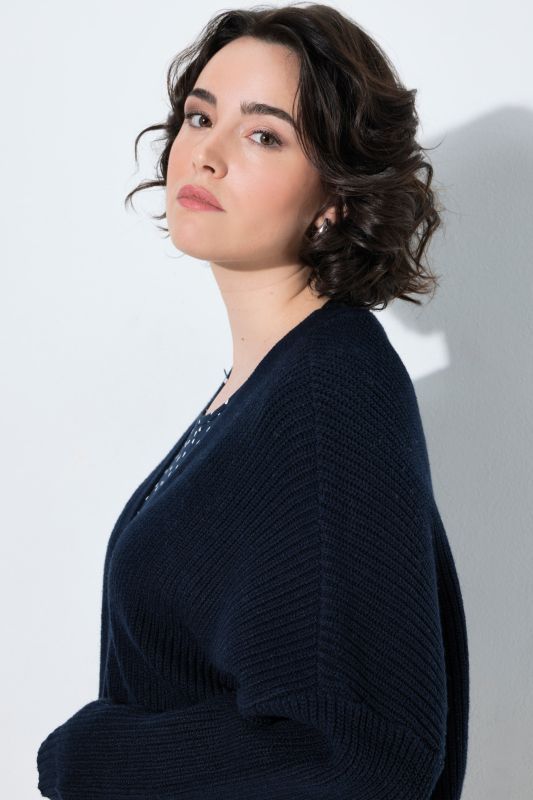 Open Shape Ribbed Knit Cardigan