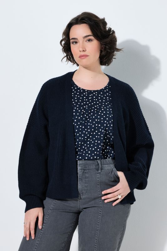 Open Shape Ribbed Knit Cardigan