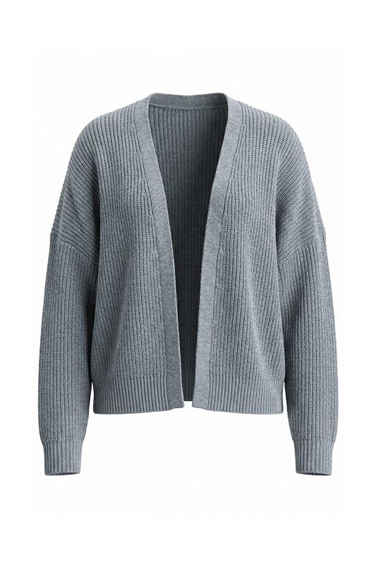 Open Shape Ribbed Knit Cardigan