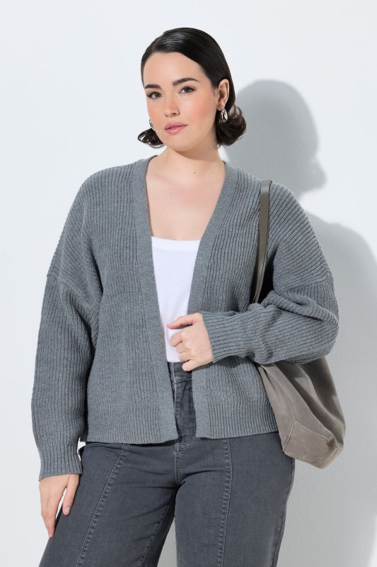 Open Shape Ribbed Knit Cardigan