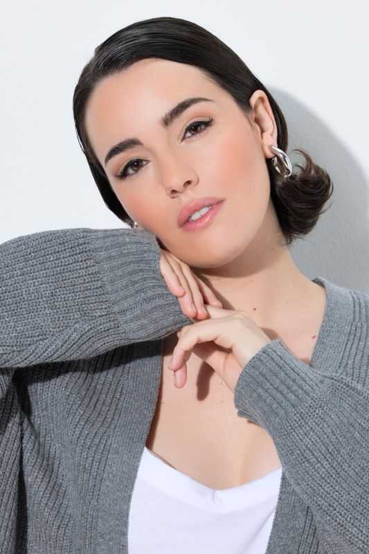 Open Shape Ribbed Knit Cardigan