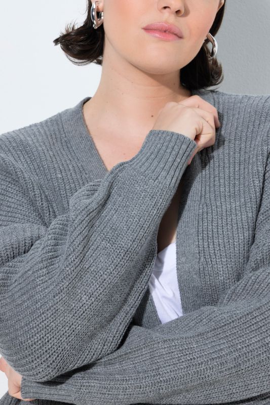 Open Shape Ribbed Knit Cardigan