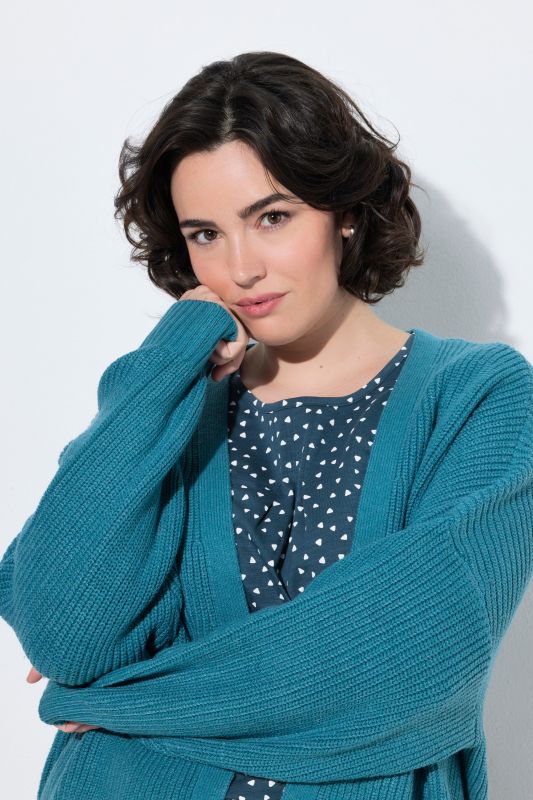 Open Shape Ribbed Knit Cardigan