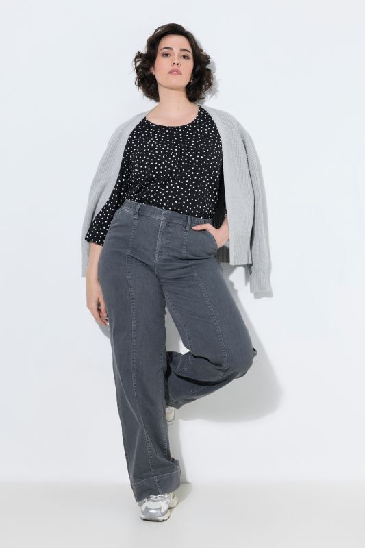 Decorative Seam Elastic Waist Wide Leg Jeans