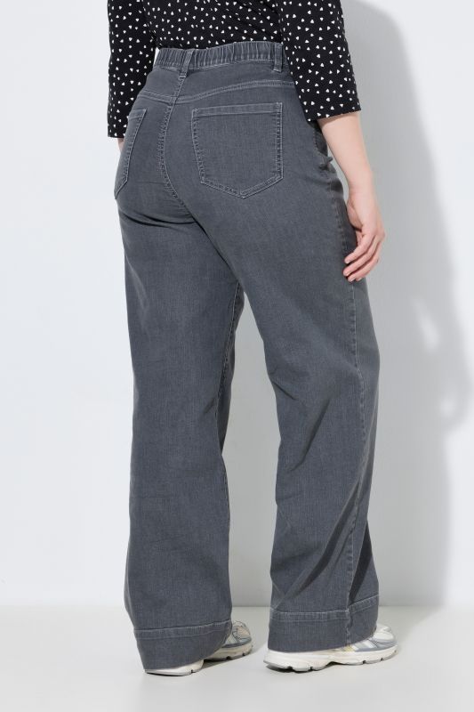 Decorative Seam Elastic Waist Wide Leg Jeans