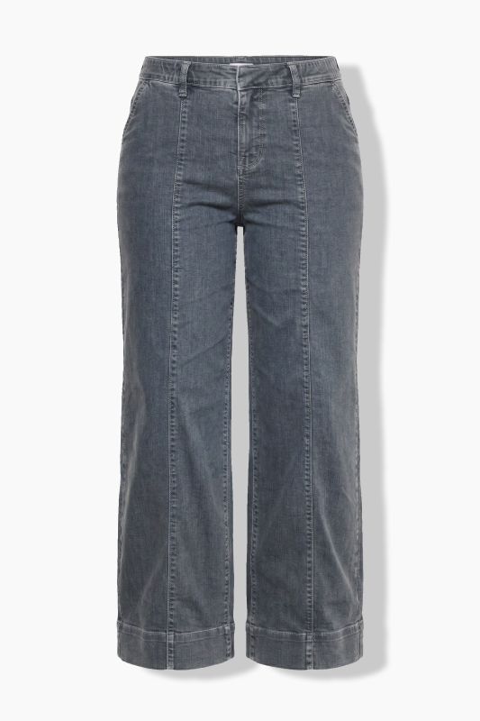 Decorative Seam Elastic Waist Wide Leg Jeans