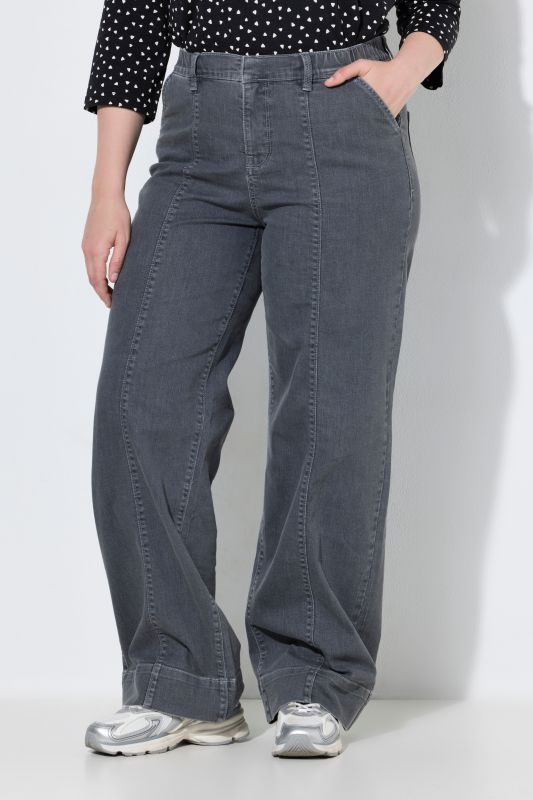 Decorative Seam Elastic Waist Wide Leg Jeans