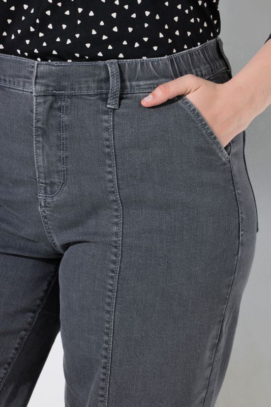 Decorative Seam Elastic Waist Wide Leg Jeans