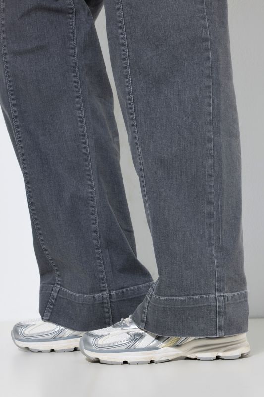 Decorative Seam Elastic Waist Wide Leg Jeans