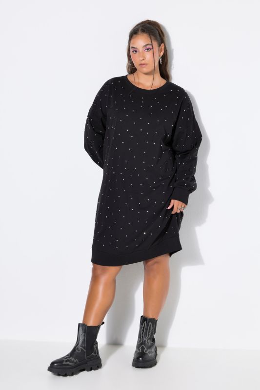Rhinestone Studded Oversized Sweatshirt Dress