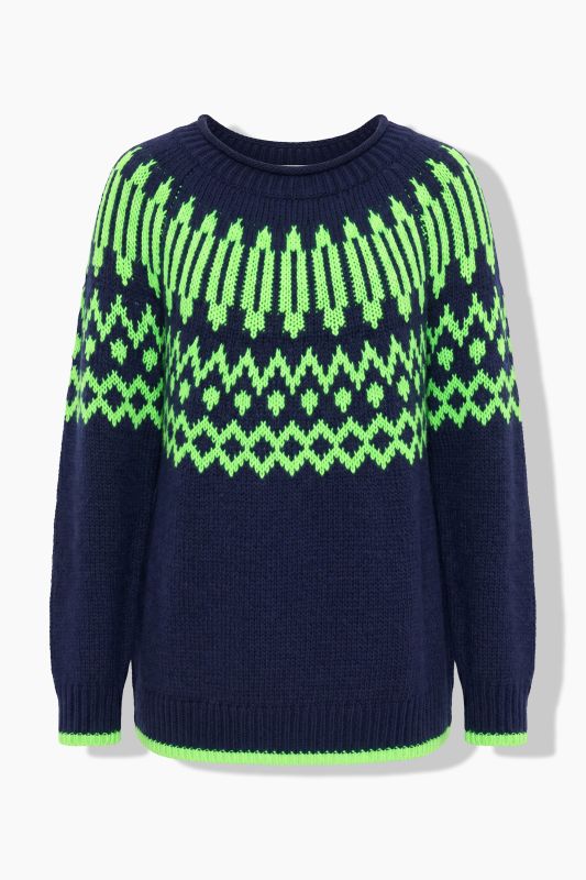 Contrast Color Alpine Stripe Long Sleeve Sweater