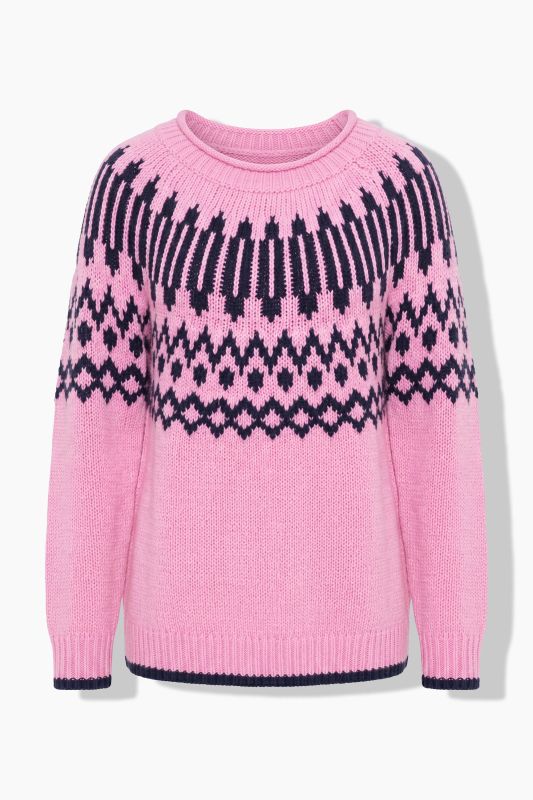 Contrast Color Alpine Stripe Long Sleeve Sweater