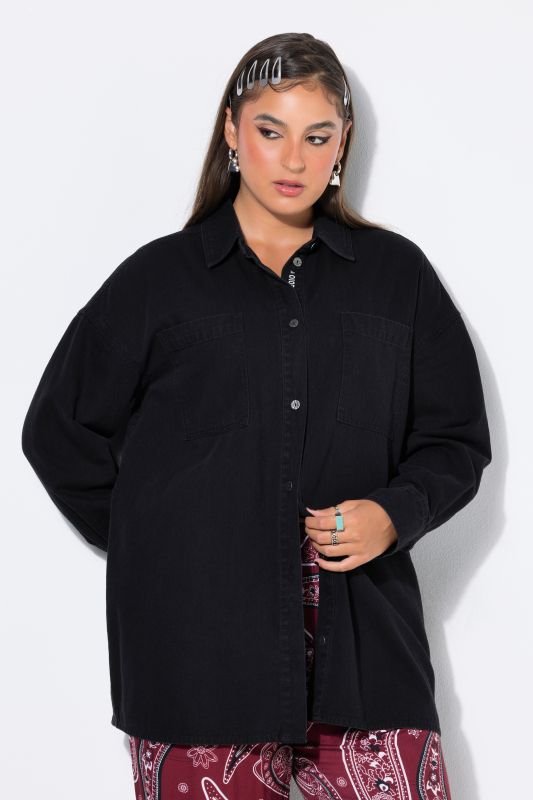 Denim Embroidered Lettering Blouse