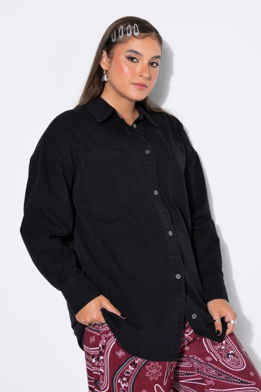 Denim Embroidered Lettering Blouse