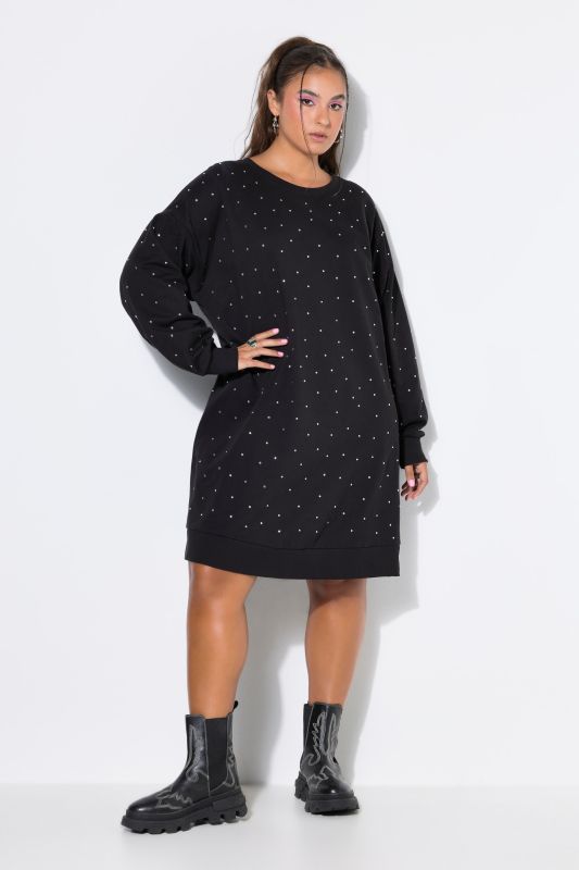 Rhinestone Studded Oversized Sweatshirt Dress