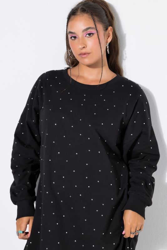 Rhinestone Studded Oversized Sweatshirt Dress