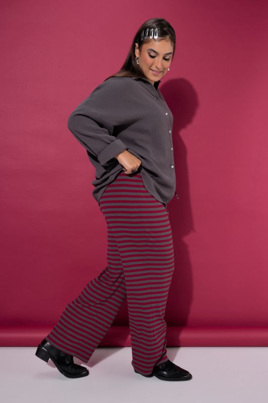 Striped Ribbed Elastic Waist Pants