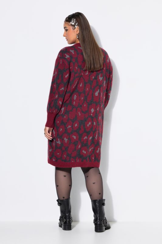Knitted dress, oversized, leopard pattern, balloon sleeves