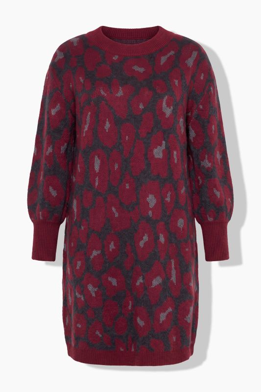Knitted dress, oversized, leopard pattern, balloon sleeves