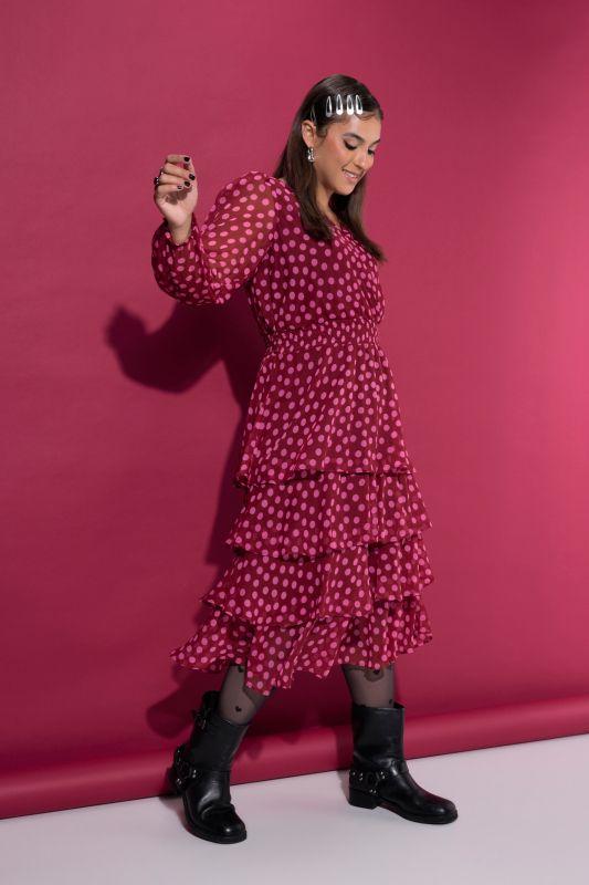 Polka Dot Chiffon Ruffle Dress