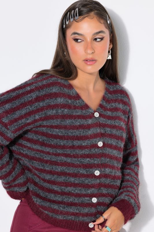Striped Long Sleeve Dropped Shoulder Cardigan