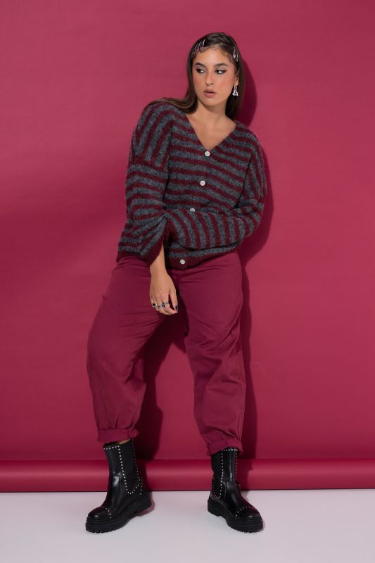 Striped Long Sleeve Dropped Shoulder Cardigan