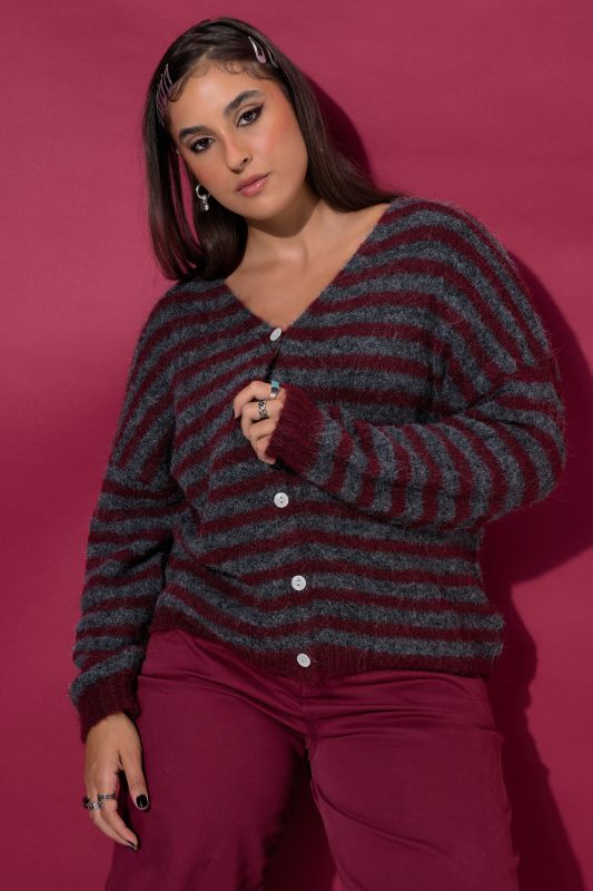 Striped Long Sleeve Dropped Shoulder Cardigan