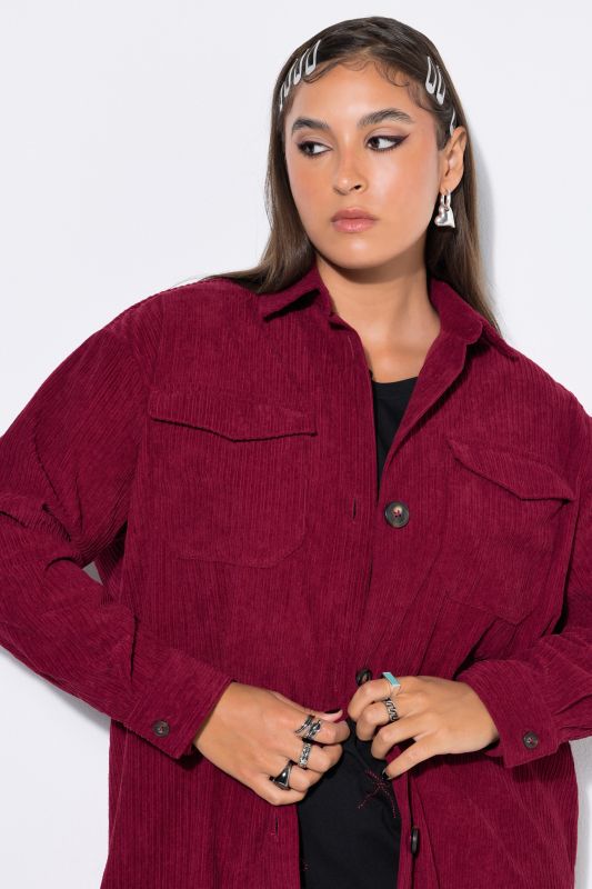 Corduroy Long Sleeve Button-Down Blouse