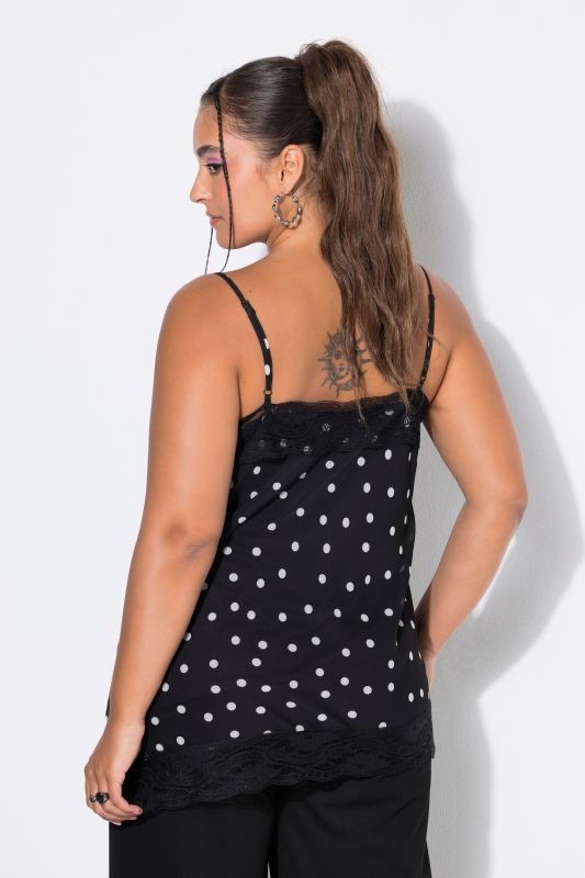 Polka Dot Lace Trim Chiffon Camisole