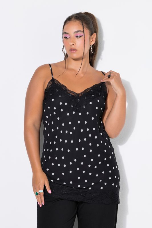 Polka Dot Lace Trim Chiffon Camisole