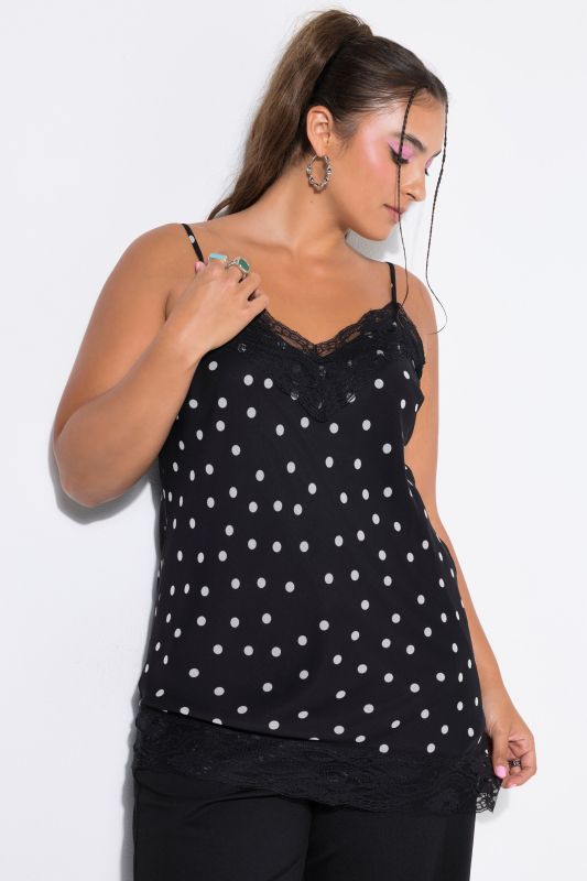 Polka Dot Lace Trim Chiffon Camisole